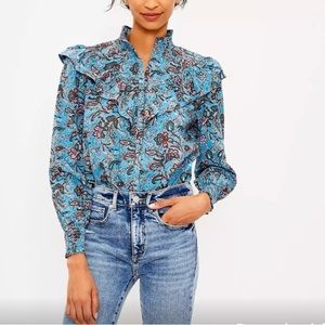 NWT Paisley Button-Up Ruffle Blouse Top